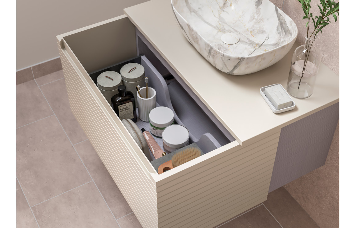 Wyoming 610mm Wall Hung 1 Drawer Basin Unit & Worktop - Matt Cotton - Image 4