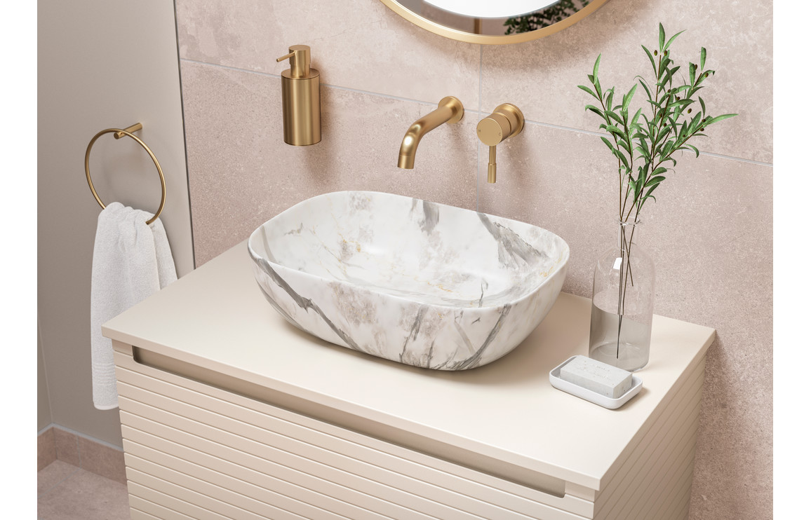 Wyoming 610mm Wall Hung 1 Drawer Basin Unit & Worktop - Matt Cotton - Image 3
