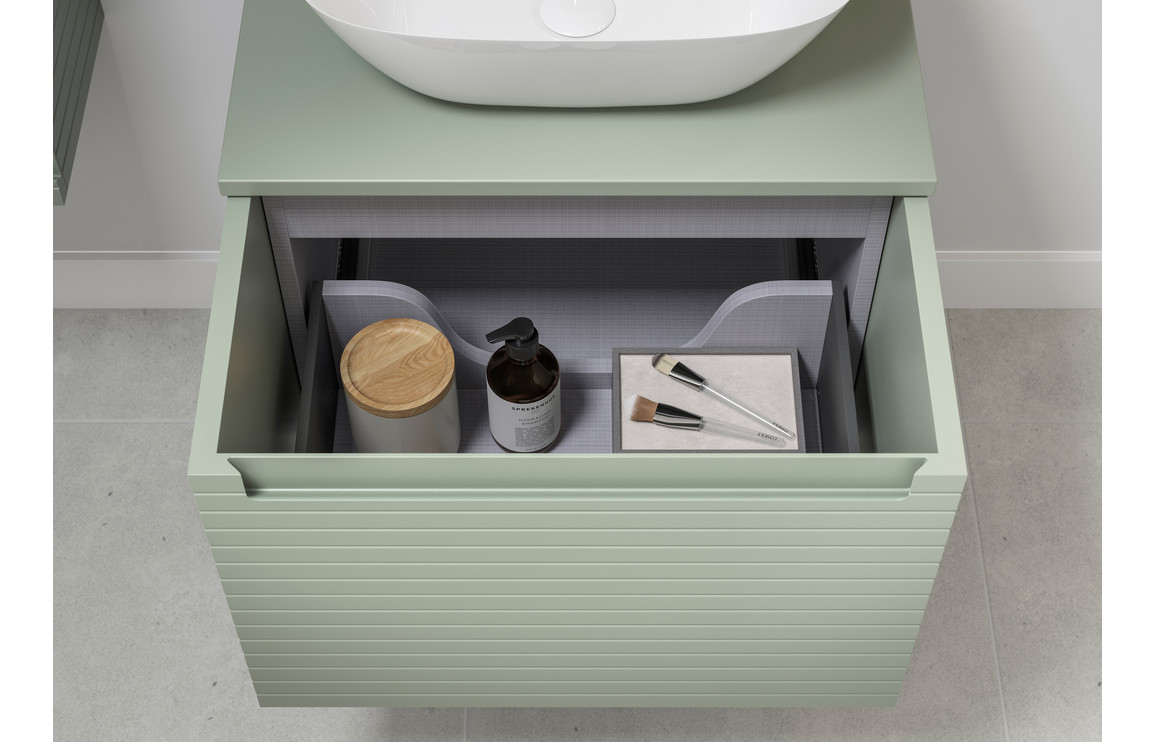 Wyoming 610mm Wall Hung 1 Drawer Basin Unit & Worktop - Matt Willow Green - Image 4