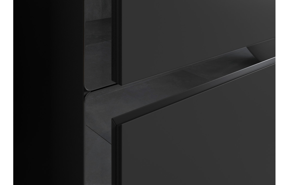 Chicago 615mm Wall Hung 2 Drawer Basin Unit & 0TH White Thin Edge Basin - Matt Black & Glass - Image 4