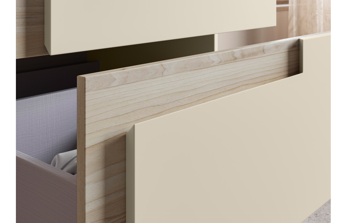 Chicago 1210mm Wall Hung 4 Drawer Basin Unit & 0TH White Thin Edge Basin - Matt Cotton & Oak Effect - Image 4
