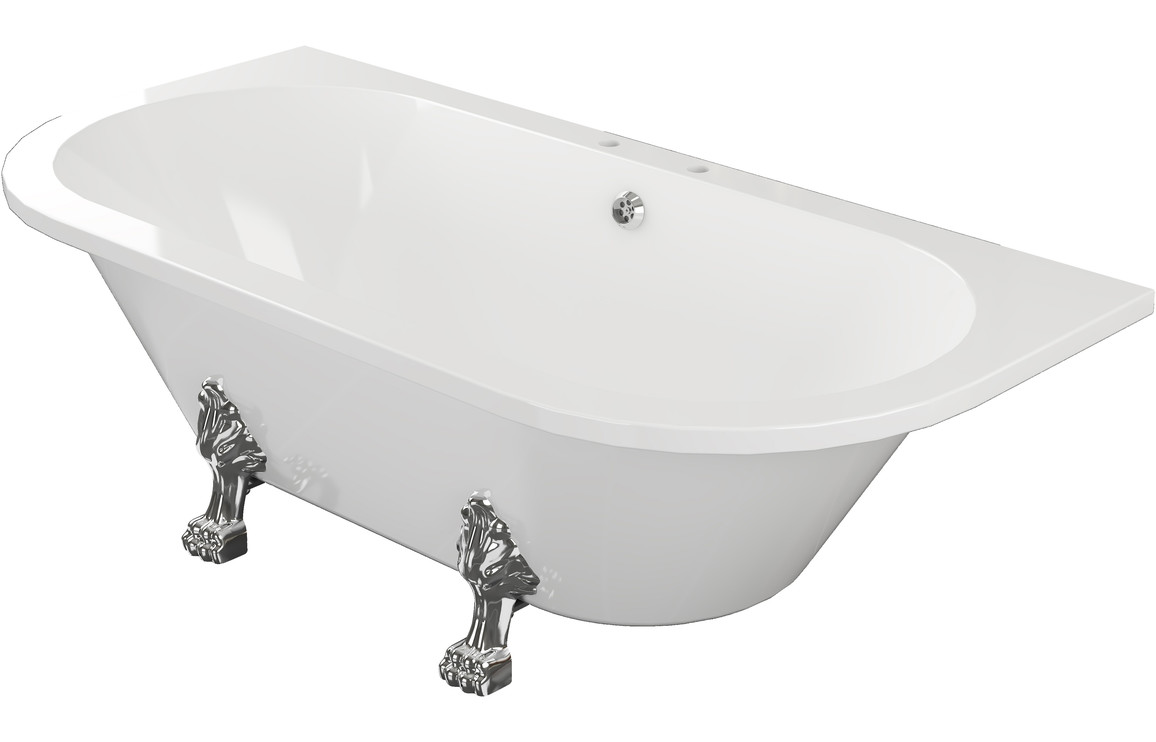 Katrine Freestanding Back To Wall 1700x800x600mm 2TH Bath w/Feet - White - Image 2