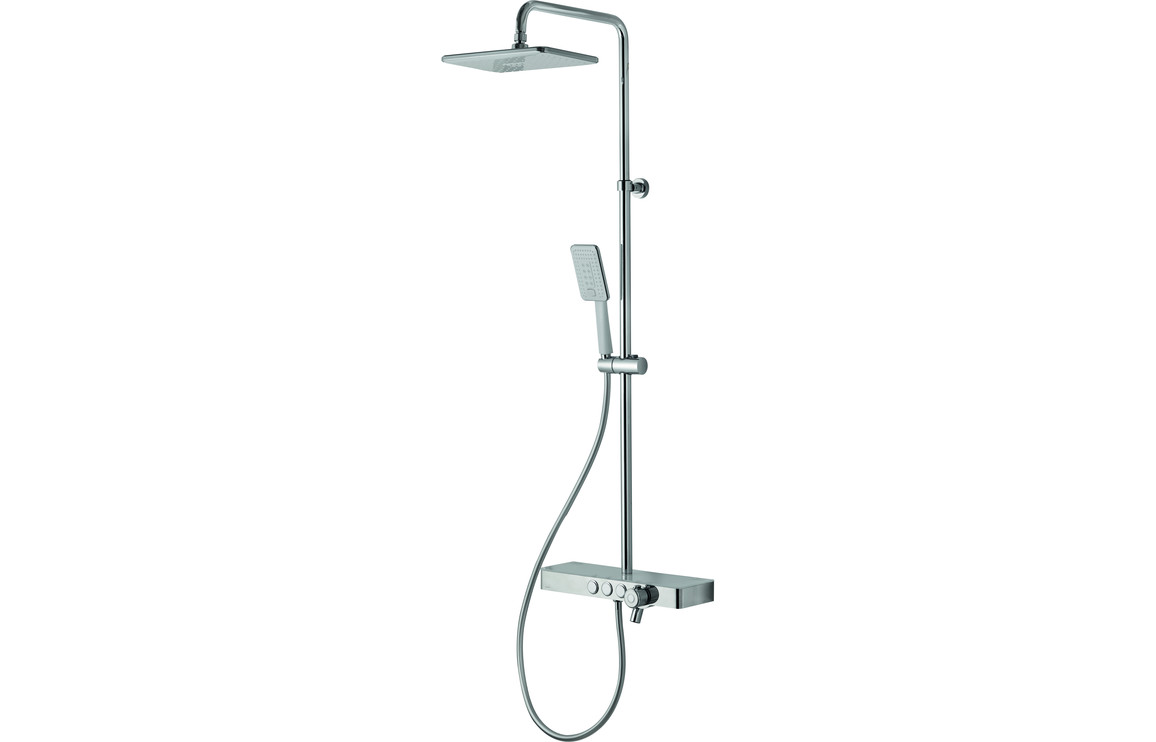 Vema Thermostatic Shower Column w/Fixed Head Riser Shelf & Foot Wash - White/Chrome