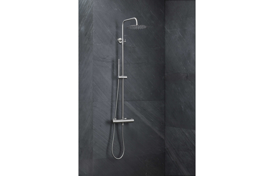 Vema Thermostatic Round Bar Valve w/Fixed Head & Riser - Chrome - Image 2