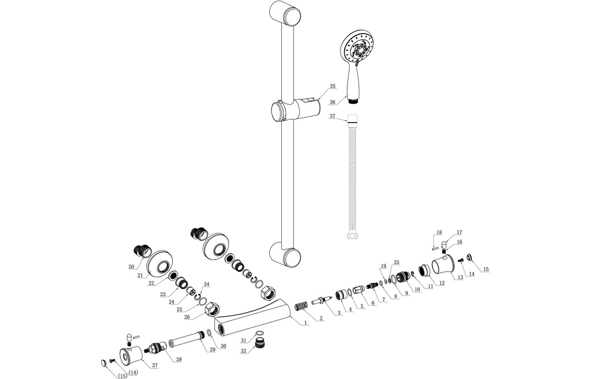 Vega Low Pressure Thermostatic Bar Mixer Shower - Chrome - Image 2