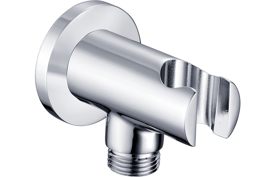 Aquila Round Handset Wall Bracket with Wall Outlet - Chrome