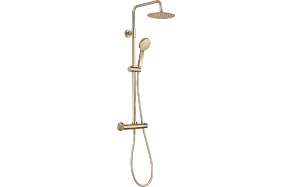 Aquila Round Thermostatic Bar Mixer w/Riser Kit - Brushed Brass