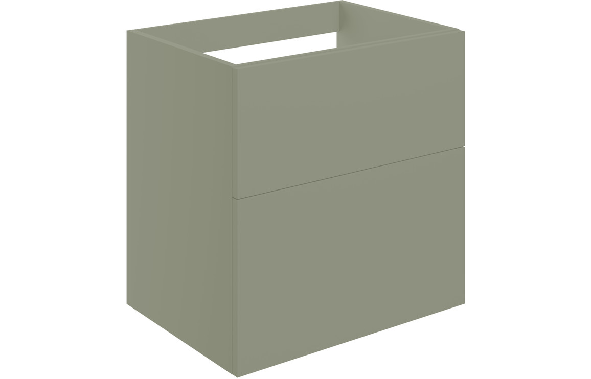 Oregon 590mm Wall Hung 2 Drawer Basin Unit (No Top) - Matt Olive Green