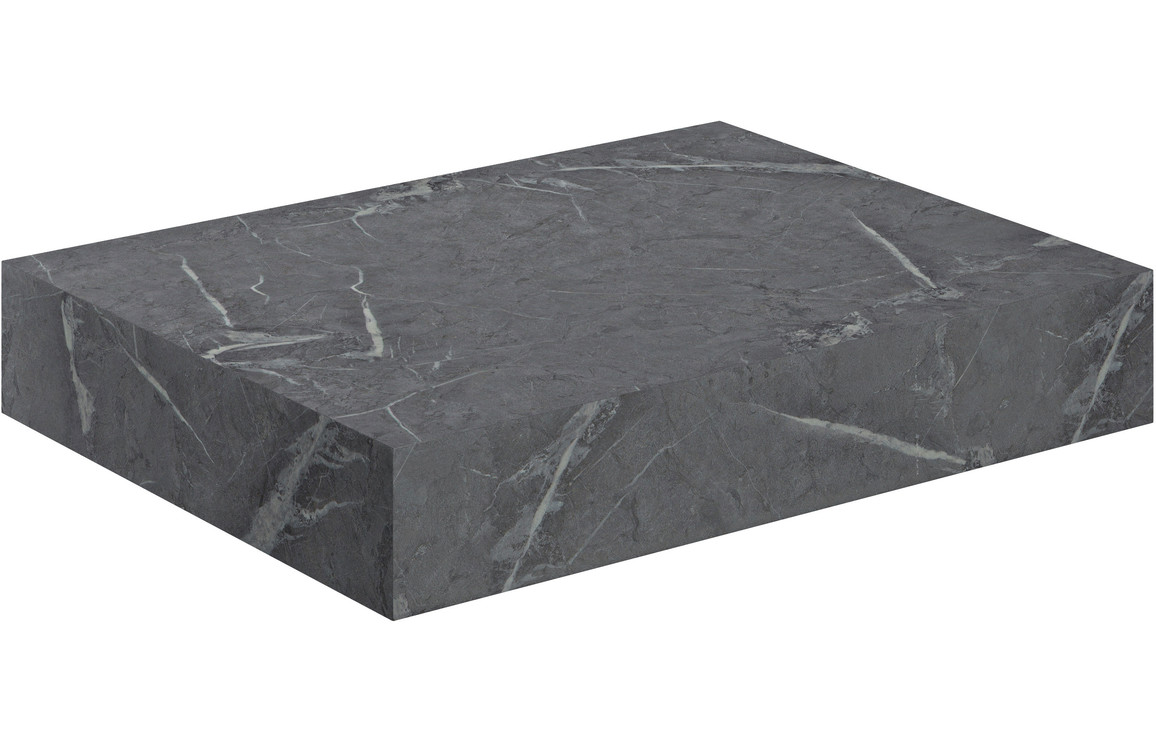 Georgia 600mm Wall Hung Grey Marble Basin Shelf & Black Bottle Trap - Image 2