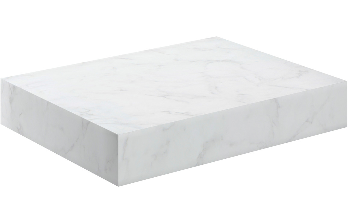 Georgia 600mm Wall Hung White Marble Basin Shelf & Black Bottle Trap - Image 2