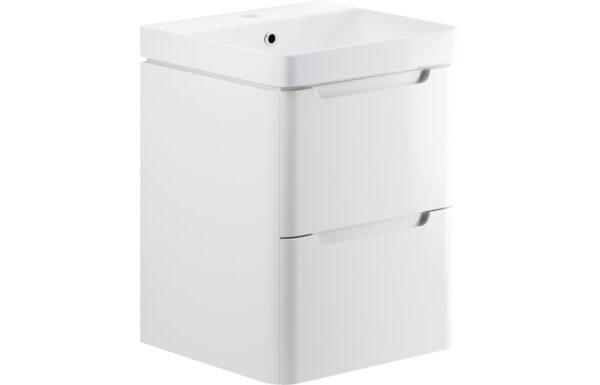 Dallas 500mm 2 Drawer Wall Hung Cloakroom Basin Unit - White Gloss