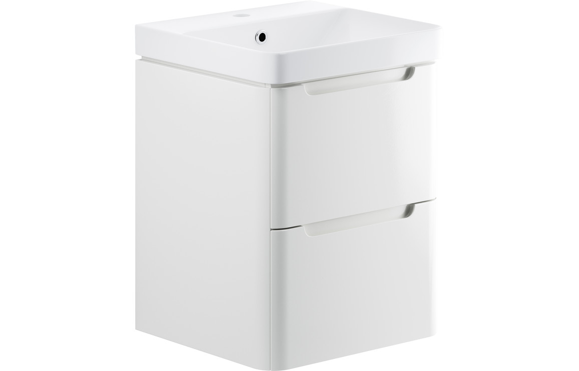Dallas 500mm 2 Drawer Wall Hung Cloakroom Basin Unit - White Gloss