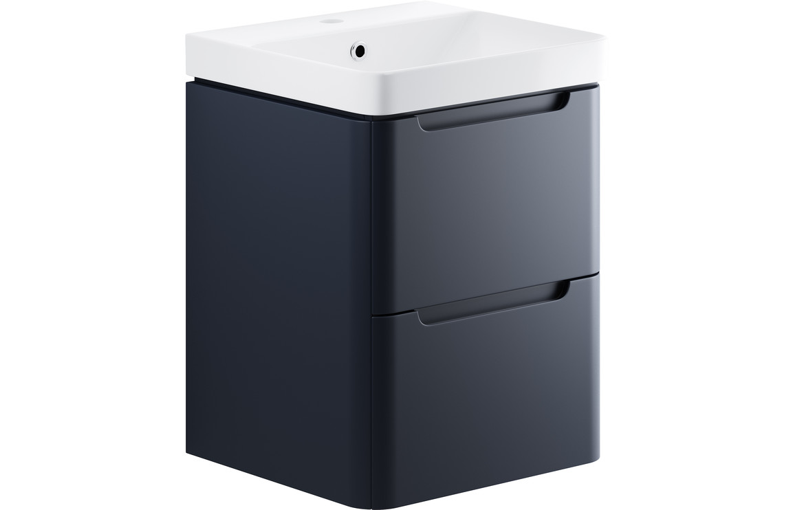 Dallas 500mm 2 Drawer Wall Hung Cloakroom Basin Unit - Matt Indigo