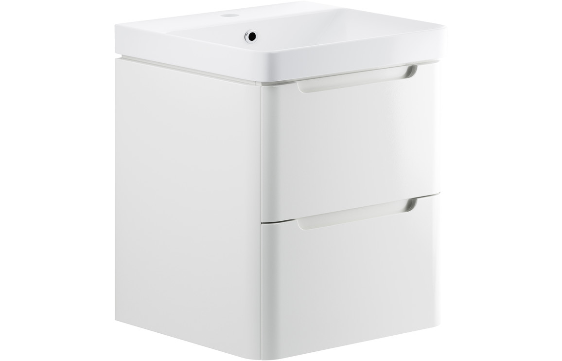 Dallas 605mm 2 Drawer Wall Hung Basin Unit - White Gloss
