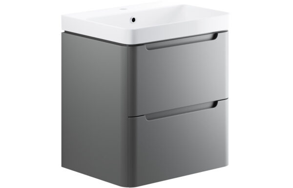 Dallas 605mm 2 Drawer Wall Hung Basin Unit - Matt Grey