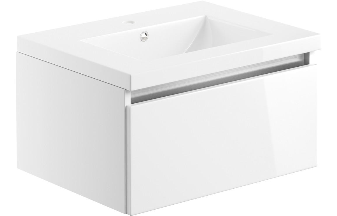 Florida 615mm 1 Drawer Wall Hung Basin Unit Inc. Basin - White Gloss
