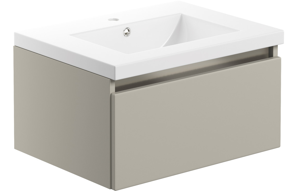 Florida 615mm 1 Drawer Wall Hung Basin Unit Inc. Basin - Matt Latte