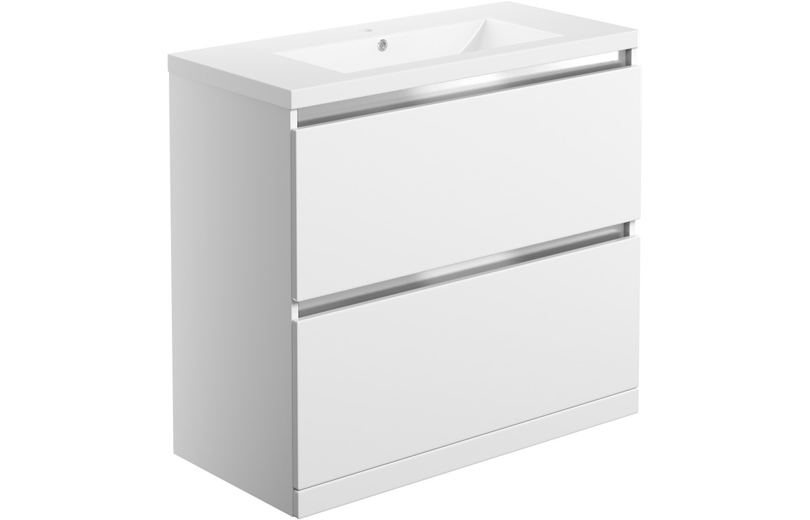 Florida 815mm 2 Drawer Floor Standing Basin Unit Inc. Basin - White Gloss