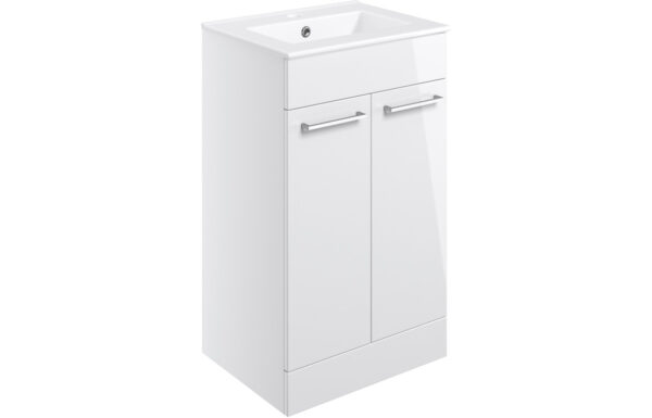 Iowa 510mm Floor Standing 2 Door Basin Unit & 1TH Thin Edge Basin - White Gloss