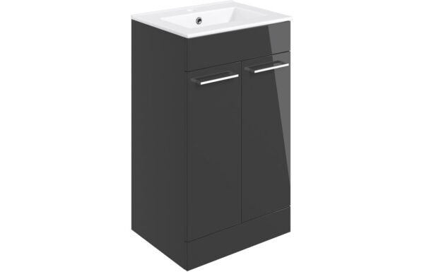 Iowa 510mm Floor Standing 2 Door Basin Unit & 1TH Thin Edge Basin - Anthracite Gloss
