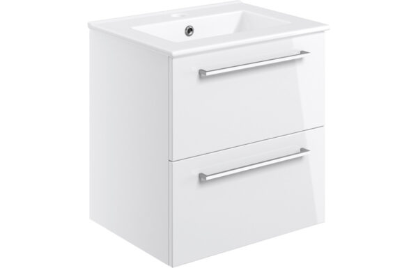 Iowa 510mm Wall Hung 2 Drawer Basin Unit & 1TH Thin Edge Basin - White Gloss