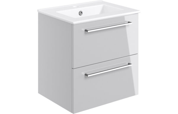 Iowa 510mm Wall Hung 2 Drawer Basin Unit & 1TH Thin Edge Basin - Grey Gloss