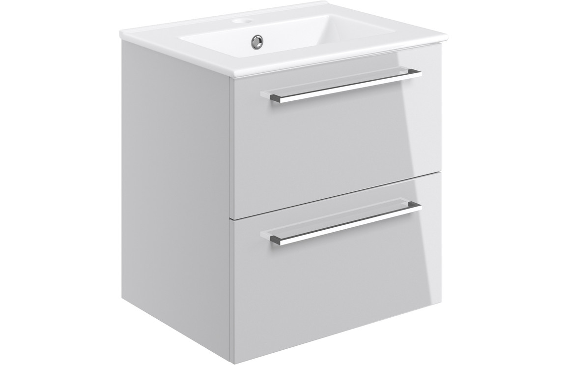 Iowa 510mm Wall Hung 2 Drawer Basin Unit & 1TH Thin Edge Basin - Grey Gloss