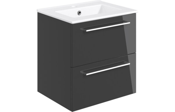 Iowa 510mm Wall Hung 2 Drawer Basin Unit & 1TH Thin Edge Basin - Anthracite Gloss