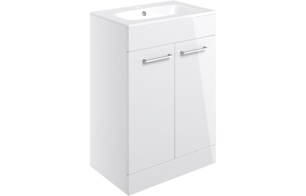 Iowa 610mm Floor Standing 2 Door Basin Unit & 1TH Thin Edge Basin - White Gloss