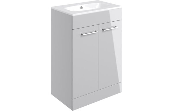 Iowa 610mm Floor Standing 2 Door Basin Unit & 1TH Thin Edge Basin - Grey Gloss