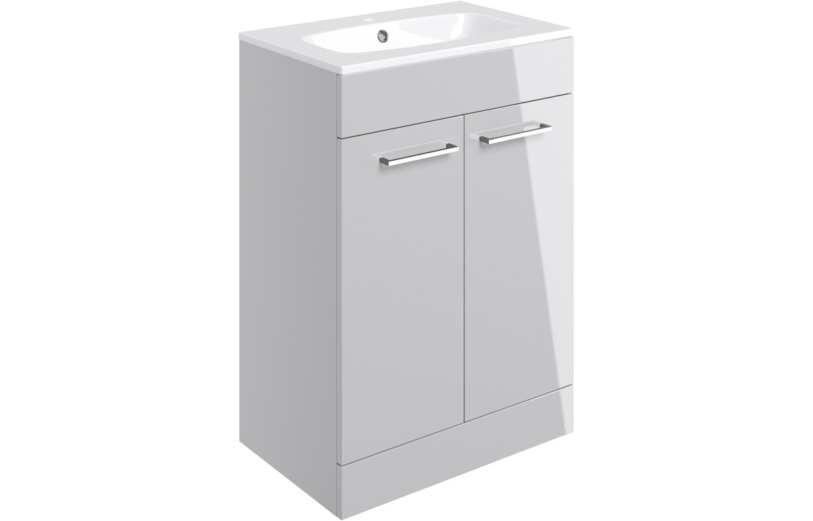 Iowa 610mm Floor Standing 2 Door Basin Unit & 1TH Thin Edge Basin - Grey Gloss