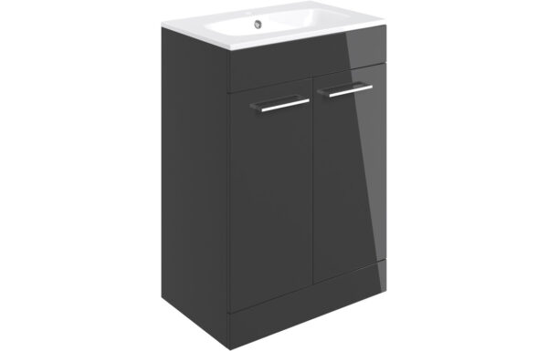 Iowa 610mm Floor Standing 2 Door Basin Unit & 1TH Thin Edge Basin - Anthracite Gloss