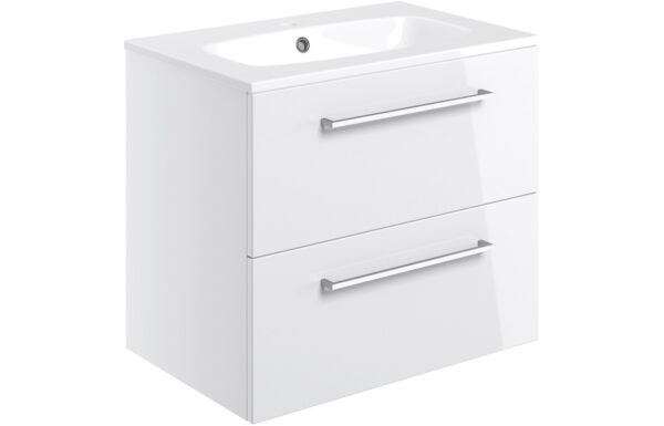 Iowa 610mm Wall Hung 2 Drawer Basin Unit & 1TH Thin Edge Basin - White Gloss