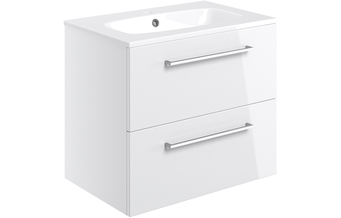Iowa 610mm Wall Hung 2 Drawer Basin Unit & 1TH Thin Edge Basin - White Gloss