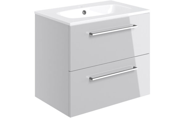 Iowa 610mm Wall Hung 2 Drawer Basin Unit & 1TH Thin Edge Basin - Grey Gloss