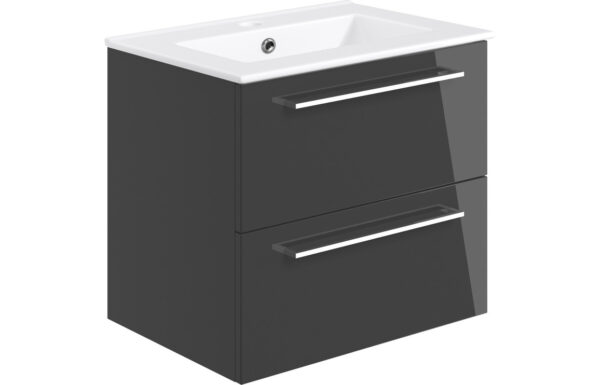 Iowa 610mm Wall Hung 2 Drawer Basin Unit & 1TH Thin Edge Basin - Anthracite Gloss