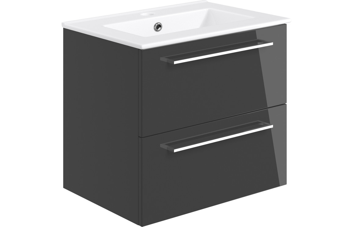 Iowa 610mm Wall Hung 2 Drawer Basin Unit & 1TH Thin Edge Basin - Anthracite Gloss