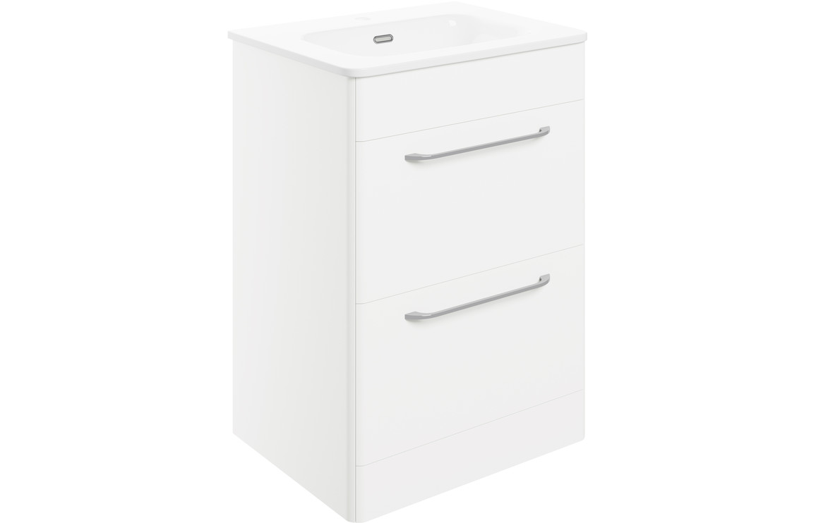 San Diego 610mm 2 Drawer Floor Unit & Basin - White Gloss