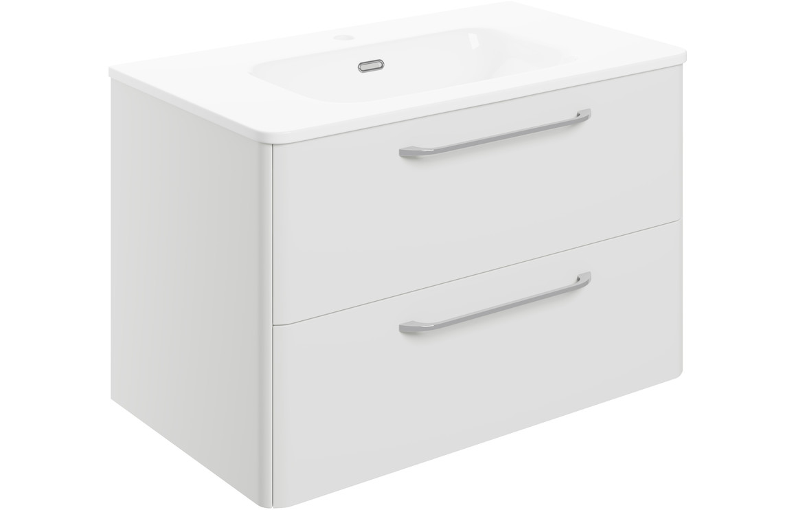 San Diego 810mm 2 Drawer Wall Unit & Basin - White Gloss