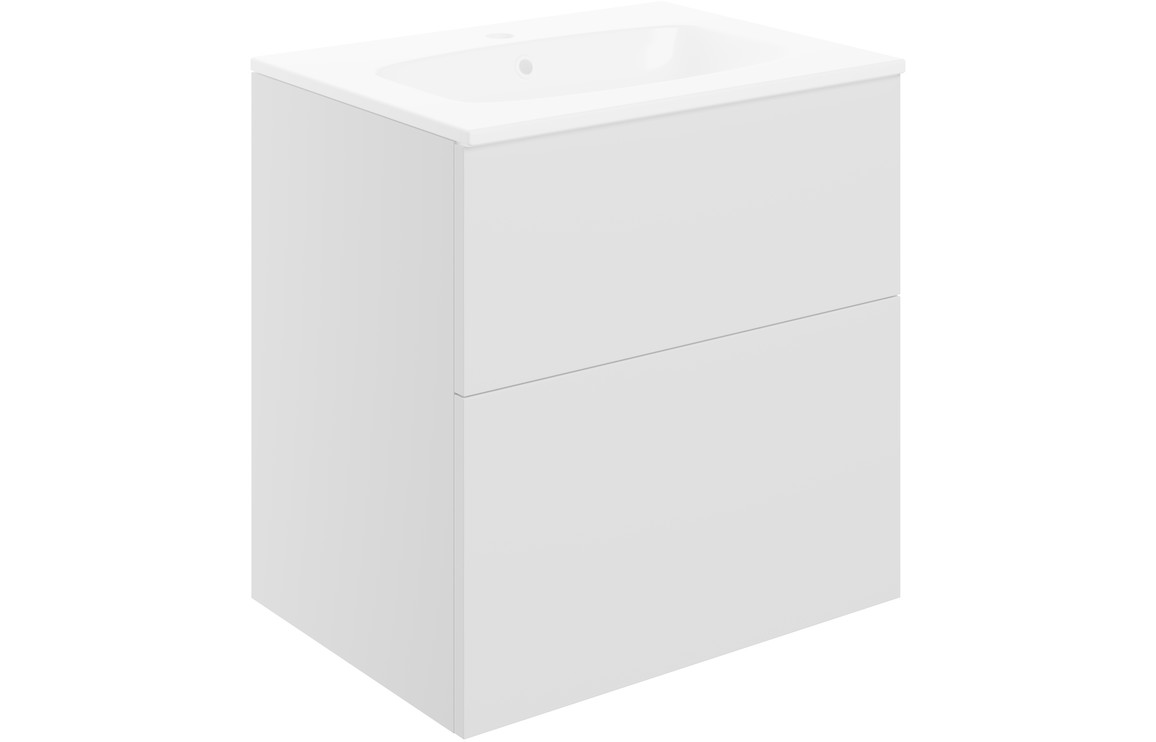 Oregon 610mm Wall Hung 2 Drawer Basin Unit & 1TH Basin - Matt White