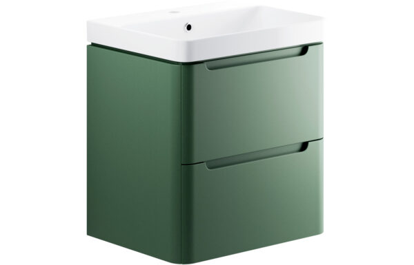 Dallas 605mm 2 Drawer Wall Hung Basin Unit - Matt Sage Green
