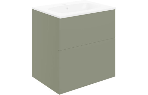 Oregon 610mm Wall Hung 2 Drawer Basin Unit & 1TH Basin - Matt Olive Green