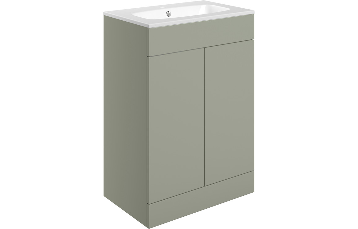 Oregon 610mm Floor Standing 2 Door Basin Unit & 1TH Basin - Matt Olive Green