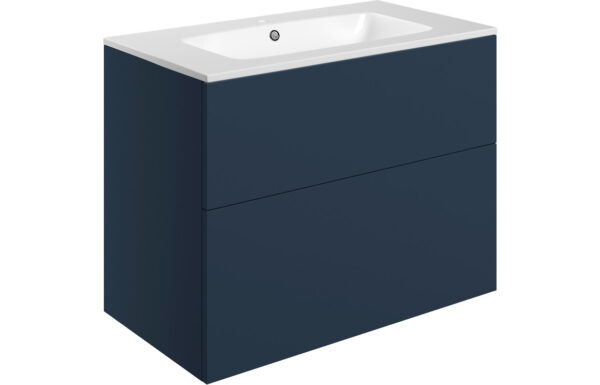 Oregon 815mm Wall Hung 2 Drawer Basin Unit & 1TH Basin - Matt Deep Blue