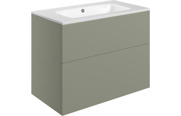 Oregon 815mm Wall Hung 2 Drawer Basin Unit & 1TH Basin - Matt Olive Green