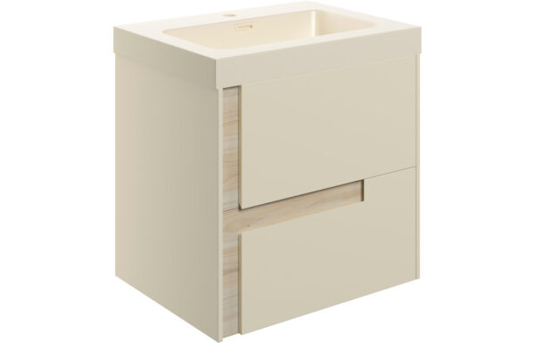 Chicago 605mm Wall Hung 2 Drawer Basin Unit & 1TH Co-ordinating Basin - Matt Cotton & Oak Effect