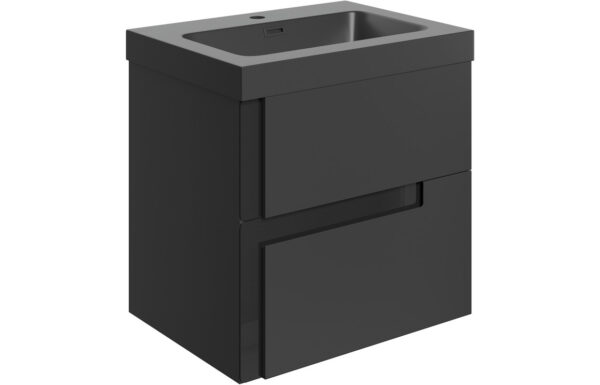 Chicago 605mm Wall Hung 2 Drawer Basin Unit & 1TH Co-ordinating Basin - Matt Black & Glass