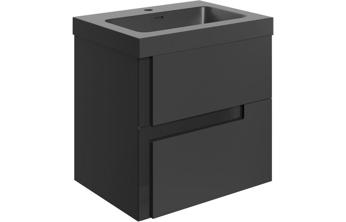 Chicago 605mm Wall Hung 2 Drawer Basin Unit & 1TH Co-ordinating Basin - Matt Black & Glass