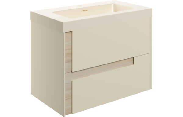 Chicago 805mm Wall Hung 2 Drawer Basin Unit & 1TH Co-ordinating Basin - Matt Cotton & Oak Effect