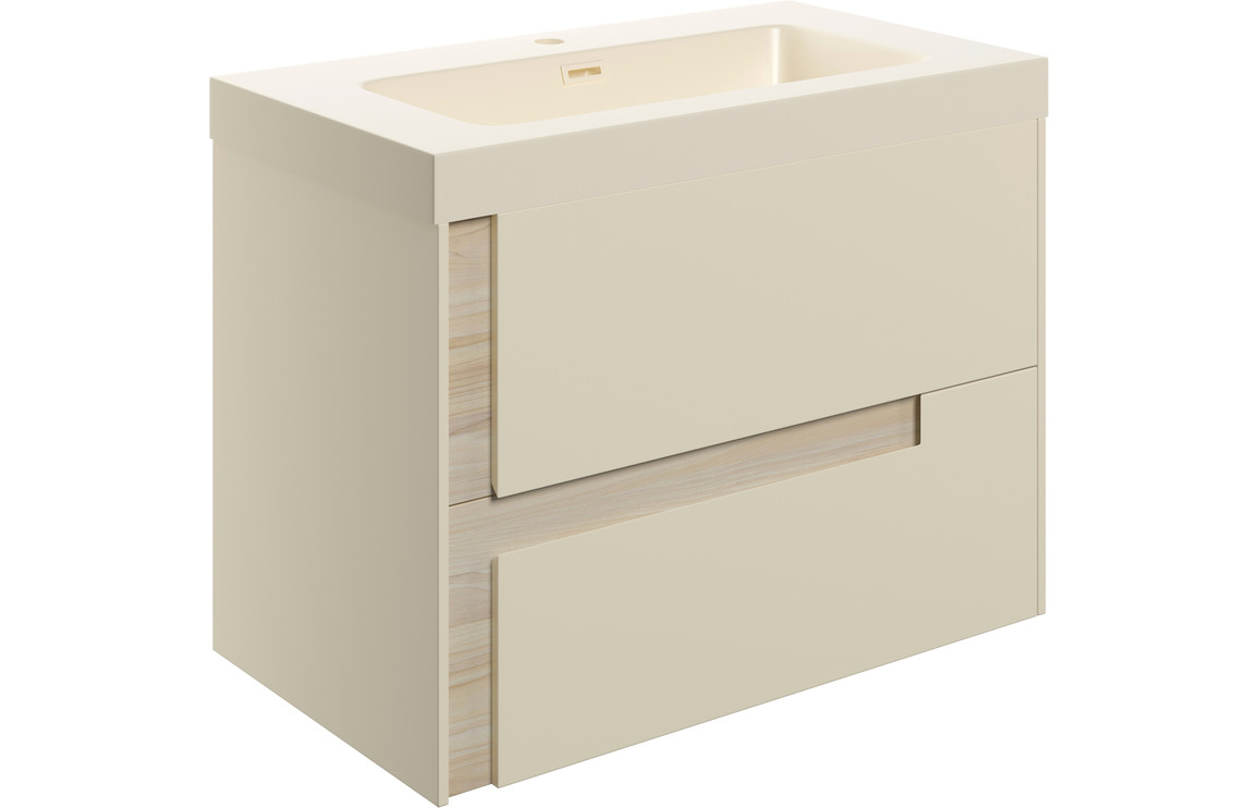 Chicago 805mm Wall Hung 2 Drawer Basin Unit & 1TH Co-ordinating Basin - Matt Cotton & Oak Effect
